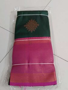 Dark Green Pink Silk Saree...