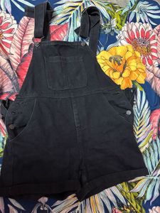 Black Denim Overalls Shorts