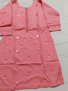 Peach Embroidered Kurti