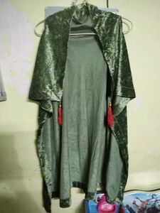 Green Velvet Kurta with Shawl