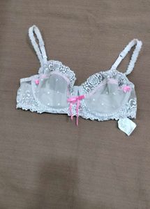 White Lace &amp; Pink Ribbon Bra