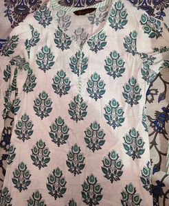 White Printed Long Kurta