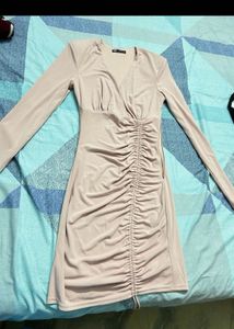 Blush Pink Ruched Bodycon Dress (ZARA)