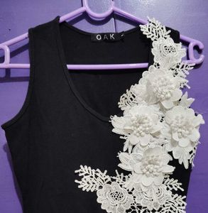 OAK Black Tank Top with Floral Lace