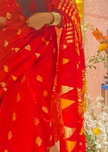 Red &amp; Gold Design Saree with Blouse Piece