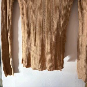 Beige ribbed knit top