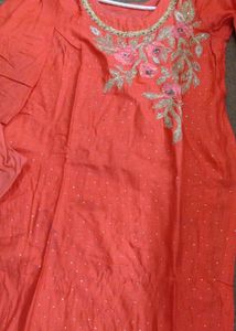Orange Sout With Embroidery Beautiful Party Wear