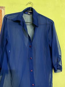 Blue Sheer Button-Down Top