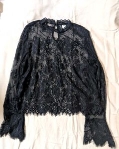 Black Full Sleeves Lace Top- H&amp;M