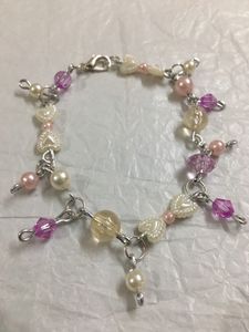 Purple Crystal,Pearl Heart And Pink Bead Bracelet