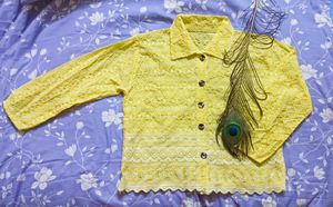 Yellow Cotton Thread Work Crop Top/Shirt