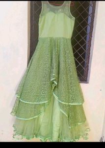 Green Embellished Tiered Dress