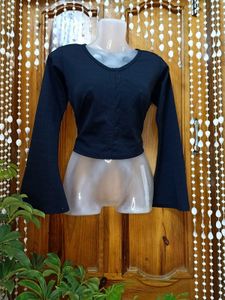 Black Crop Top with Flare Sleeves