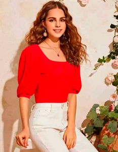 Solid Red Square Neck Top