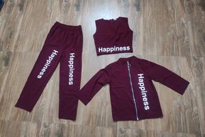 3 Piece Maroon Crop Top, Pant & Jacket