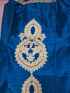 Red &amp; Blue Embroidered A-Line Suit