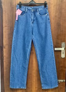 High Waist Stone Blue Straight Fit Denim