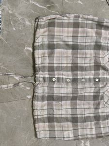Checks Khaki Shirt Like Top