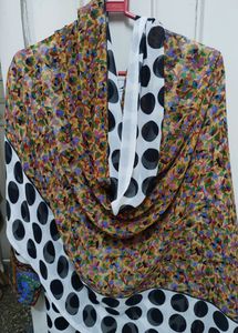 Polka Dot White Black Kurta Dupatta Set