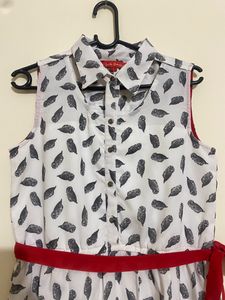 White &amp; Red Designer Neck Dress