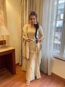 Golden Heavy Sharara Suit
