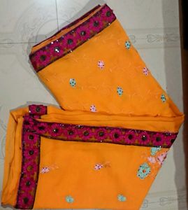 Orange Embroidered Saree