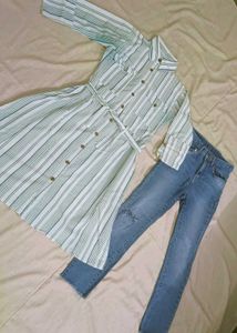 Striped Shirt Dress & Jeans