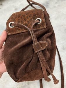 Brown Real Leather Suede Sling Bag