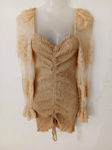SEXY RIBBED SHEER LACE SLEEVE BODYCON