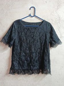 See-through Fashion Lace Top Black