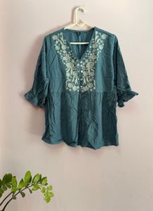 Embroidered Teal Top