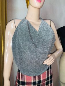 Shimmering Silver Halter Top