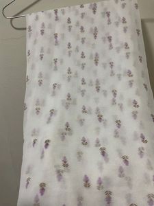 White Dupatta With Lavender Print