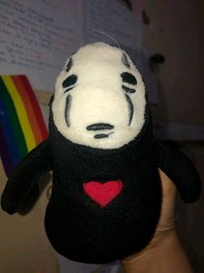 No Face Plush Keychain And Black Pouch