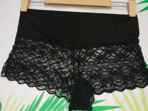 (400)Chic Black Lace Boy Shorts Underwear