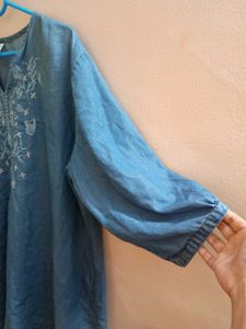 Embroidered Blue Denim Tunic Top