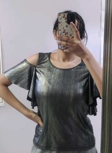 Metallic Cold Shoulder Top Party wear