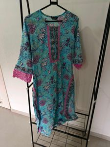 Blue Floral Kurta Set With Duppta