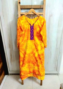 Yellow Tie-Dye Cotton Kurti Size-44-46