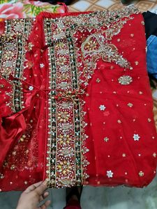 Orange Net Saree With Stone Work