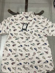 Cartoon Shoe Print Button-Down