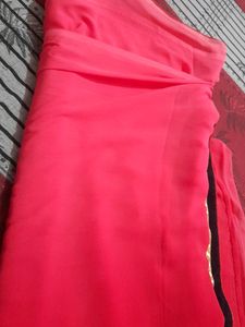 Red Contrast Sari With Ready Blouse