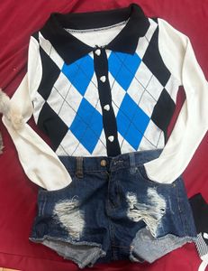 Argyle Knit Top