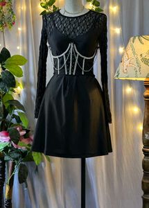 Lace Detail Black Dress with corset belt
