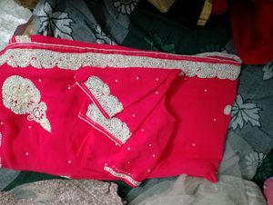 Heavy Moti Work Saree With Blouse