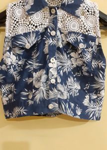 white nd blue crop jacket