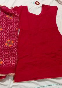 Red Embroidered Kurta Set