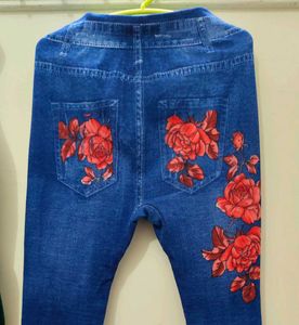 free size stretchable Floral Print Denim Leggings