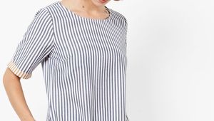 Grey &amp; Mustard Striped Cotton Top
