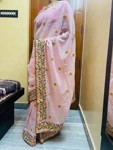 ELASBaby Pink Colour Beautiful Sequence Saree